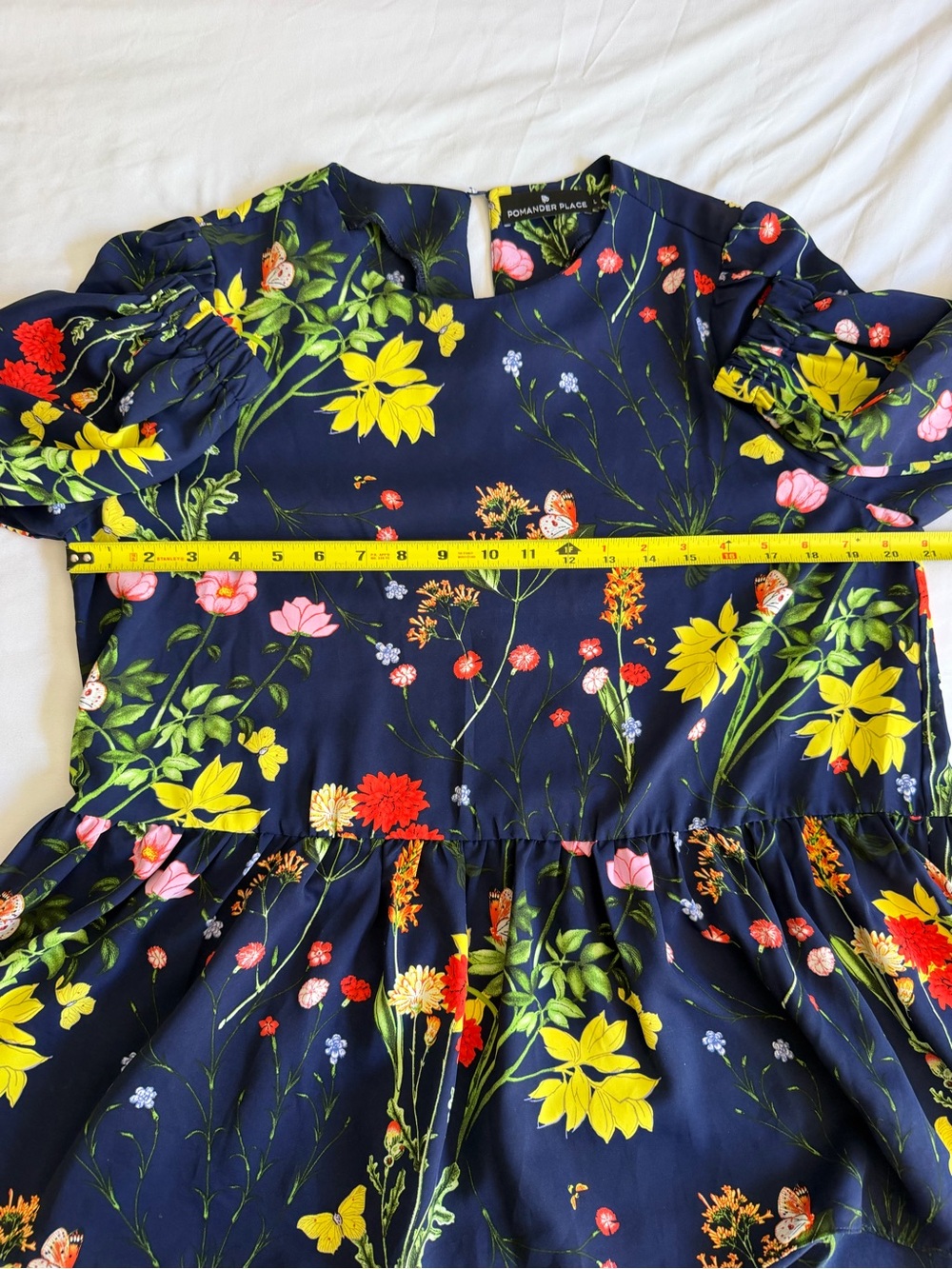 Pomander Place "Carlota" Navy Blue Wildflowers Long Sleeve Peplum Blouse - Picture 13 of 14